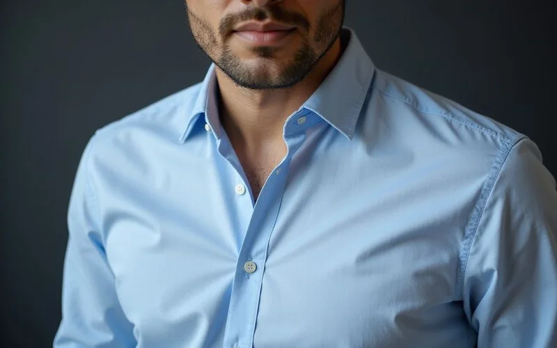 Button down collar dress shirt worn without tie