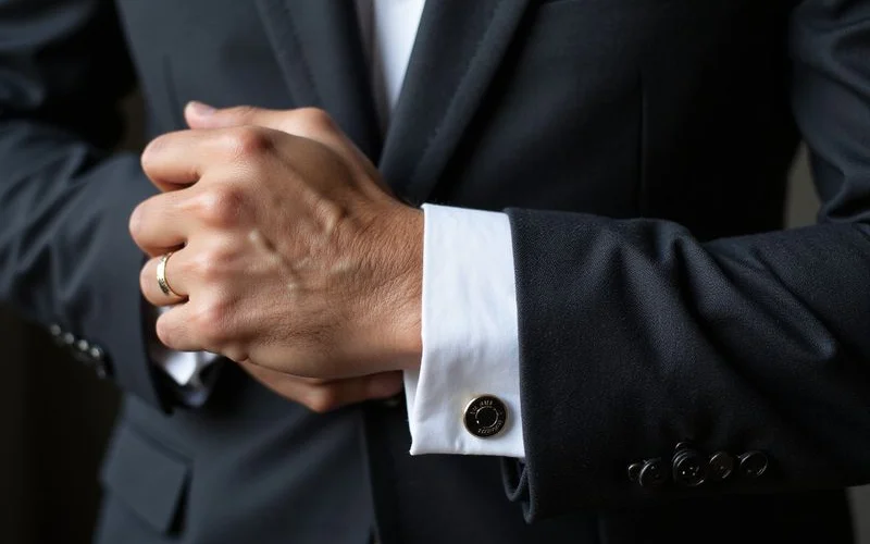 Dress shirt cuff showing proper length beyond suit jacket sleeve
