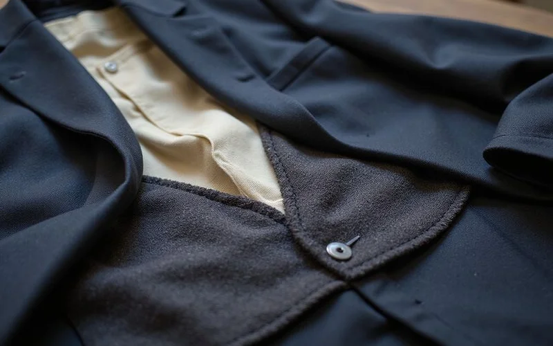 Full canvas suit construction showing chest piece and hand stitching