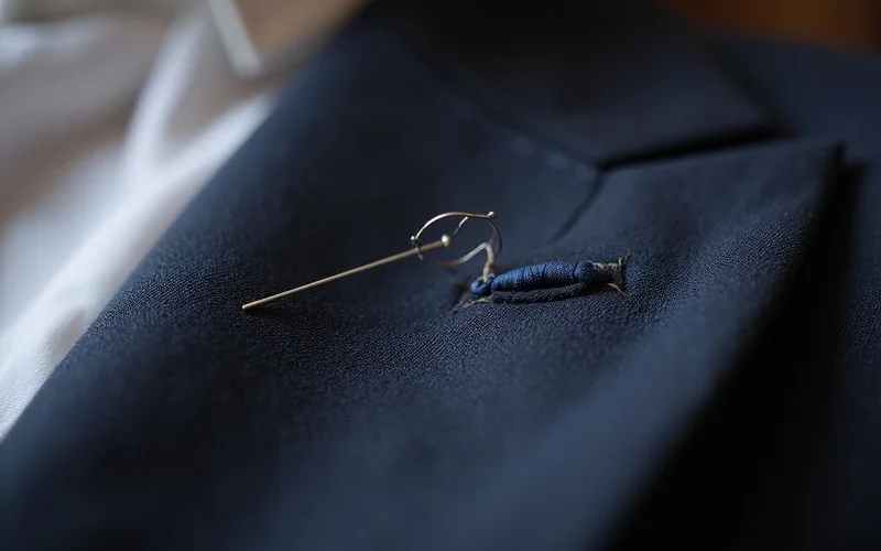 Hand sewn buttonhole in progress with needle and silk thread