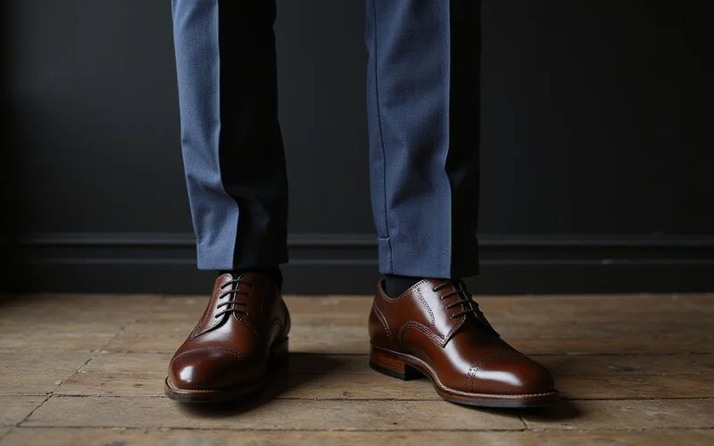 Trouser hem showing half break over dress shoes