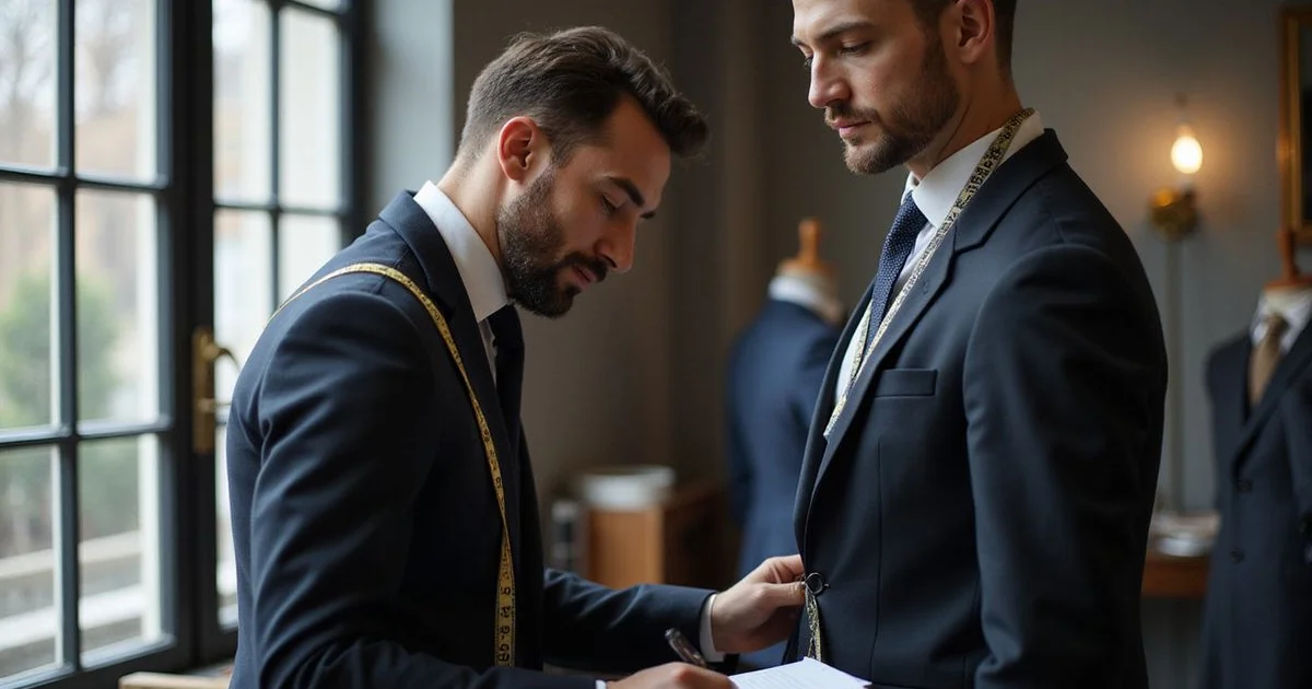 Client consultation for first bespoke suit fitting