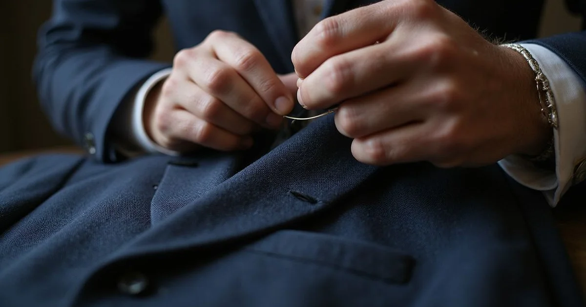 Skilled handwork on bespoke suit jacket